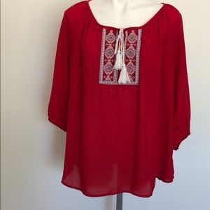 Red peasant top. Size 1X